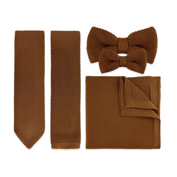 100% Polyester Diamond End Knitted Tie Caramel Brown, 2 of 6