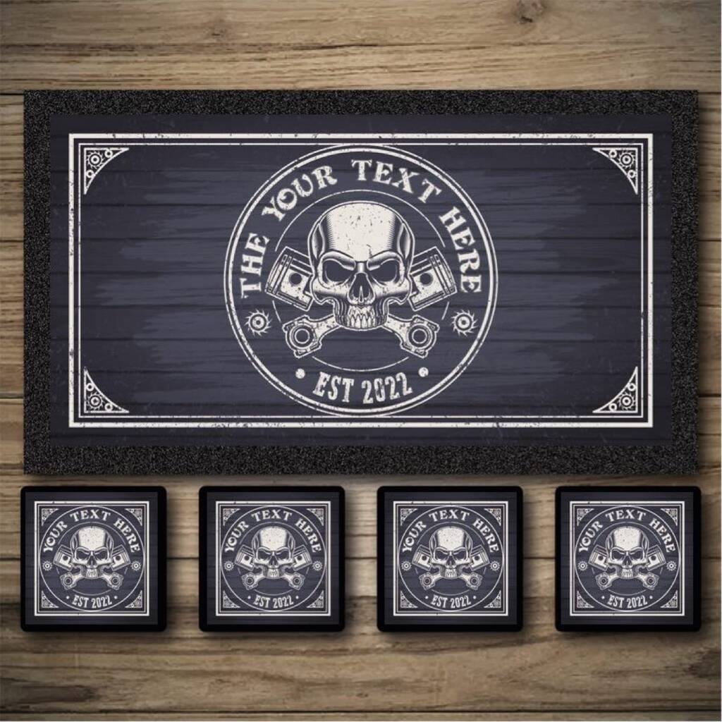 Personalised Bar Runner And Coasters Bikers Rest, 1 of 6