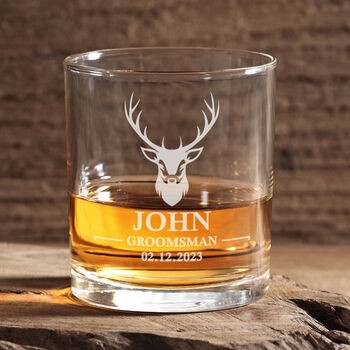Stag Groomsman Wedding Party Engraved Whiskey Glass, 2 of 6