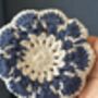 Six Crochet Coasters, Blue White, Citrus, Sunflower, thumbnail 3 of 12