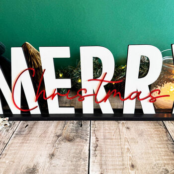 Merry Christmas Sign With Mirrored Acrylic Letters, 6 of 9