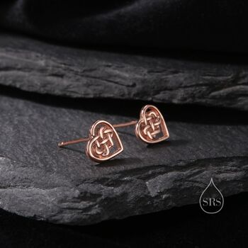 Celtic Knot Heart Stud Earrings In Sterling Silver, 7 of 10