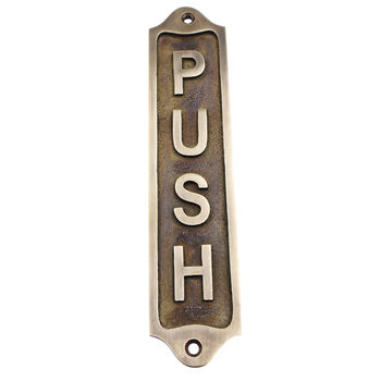 Custom Push Sign Brass Plaque With Vintage Finish, 5 of 12