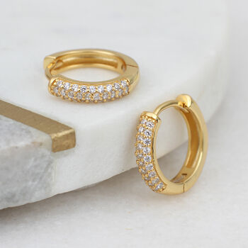 18ct Gold Plated Or Silver Crystal Pave Hoop Earrings, 3 of 9