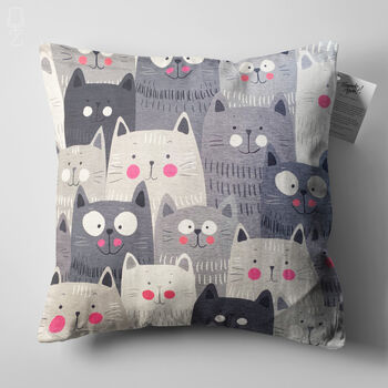 Cute Grey Cats Pillow Covers With Pink Cheeks, 5 of 7