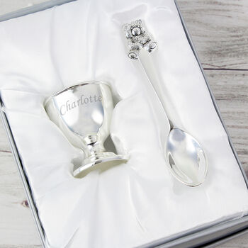 Personalised Silver Egg Cup And Spoon Christening Gift, 3 of 4