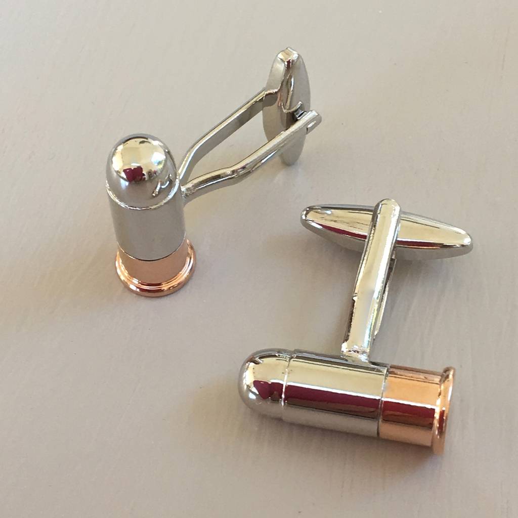 Image of Silver Plated And Rose Gold Bullet Cufflinks, Silver