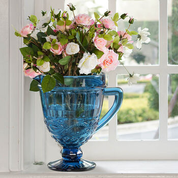 Sapphire Blue Pitcher Jug Flower Vase, 3 of 9