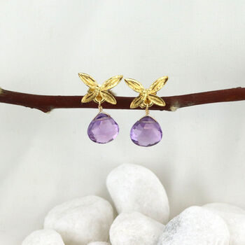 Gold Leaf And Amethyst/ Green Amethyst Earrings, 2 of 9