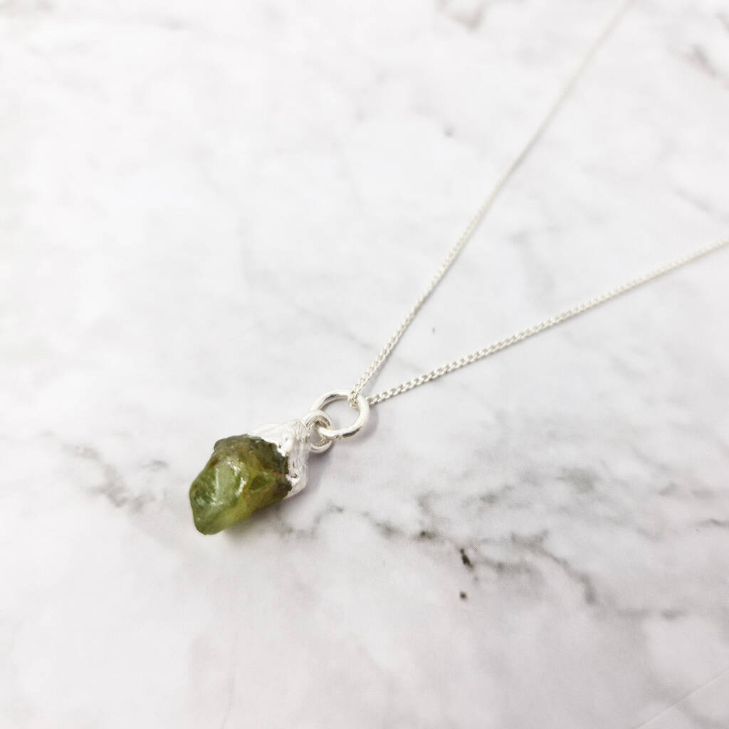 Green Peridot necklace | Raw peridot necklace