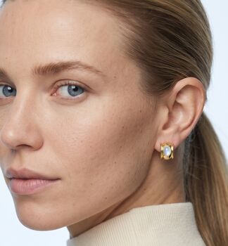 Enso Moonstone Huggie Hoop Earrings, 2 of 5