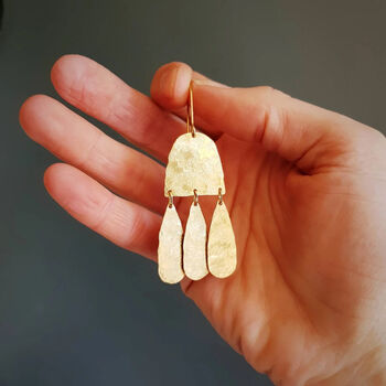 'Tempest Pluviam' Ethical Hand Beaten Brass Earrings, 2 of 6