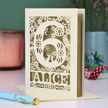 Personalised 6th Birthday Card Papercut Woodland Design, 2 of 7