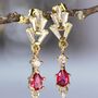 Red Crystal Art Deco Style Drop Earrings, thumbnail 2 of 5