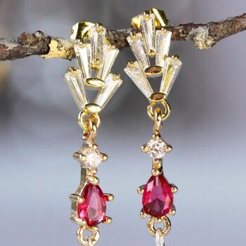 Red Crystal Art Deco Style Drop Earrings, 2 of 5