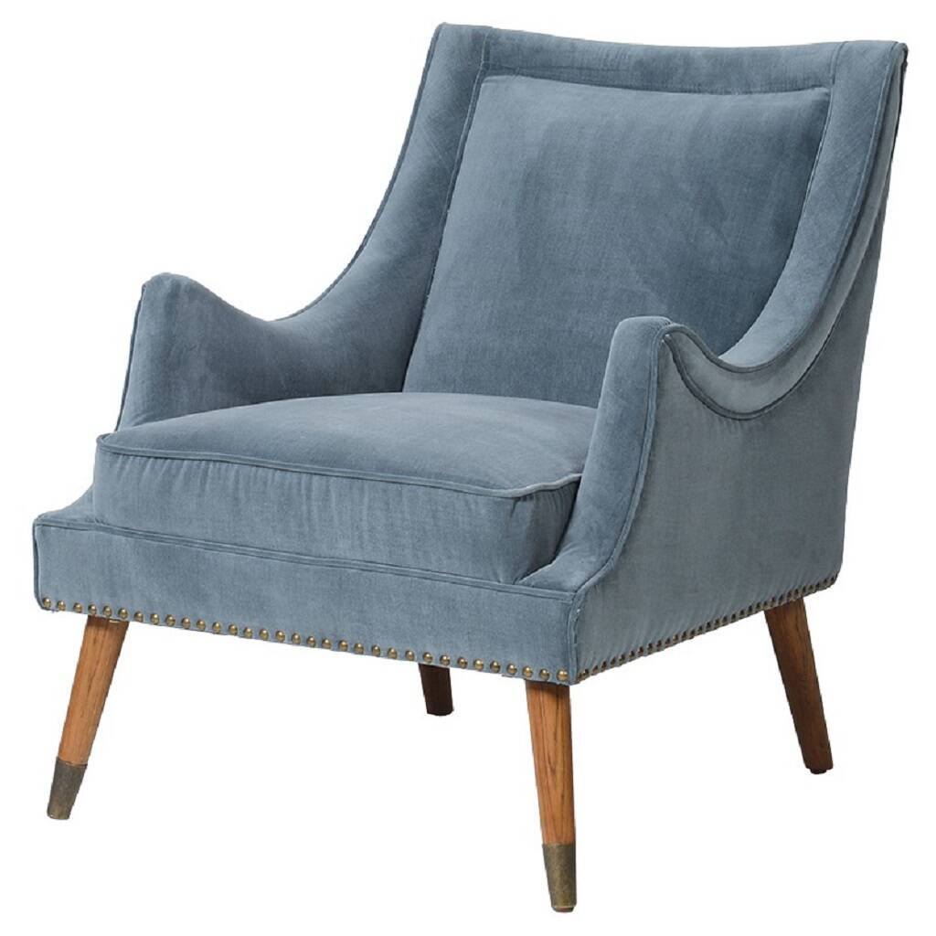 Blue Velvet Curved Armchair, 1 of 2