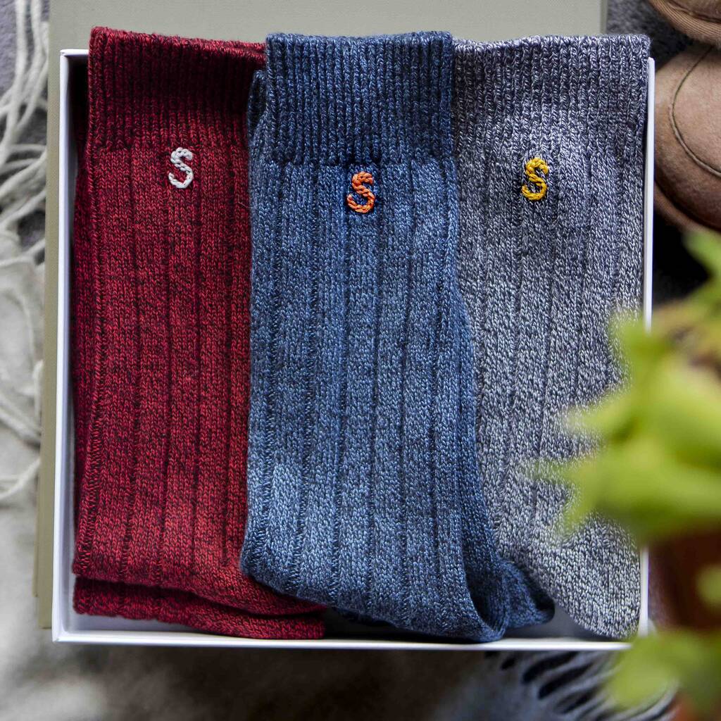 Men's Personalised Initial Chunky Bamboo Sock Gift Set, 1 of 6