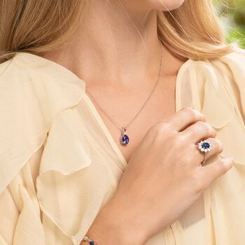 Blue Sapphire Pendant Necklace In Sterling Silver And Gold, 6 of 12