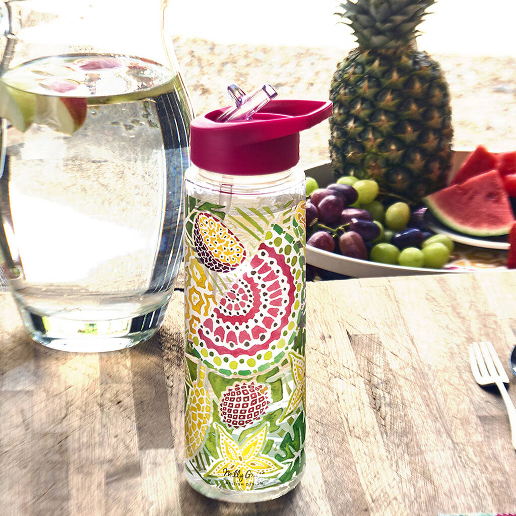 Tropical Fruit Clear Water Bottle By Milly Green