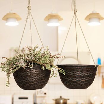 Pack Of Two Weave Pattern Hanging Planters, 2 of 8