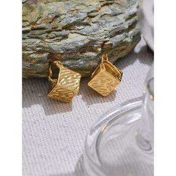 Paris D’or Gold Cube Fluted V Blossom Drop Gift Earrings, 4 of 4