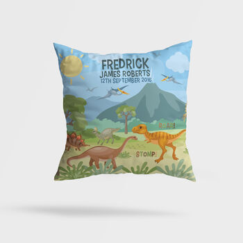 Personalised Dinosaur Fun Keepsake Birth Cushion, 3 of 4
