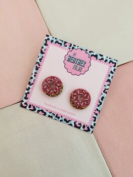 Doughnut Glitter Resin Studs / Doughnut Lover Gift / Novelty Food Jewellery / Colourful Accessories, 2 of 5