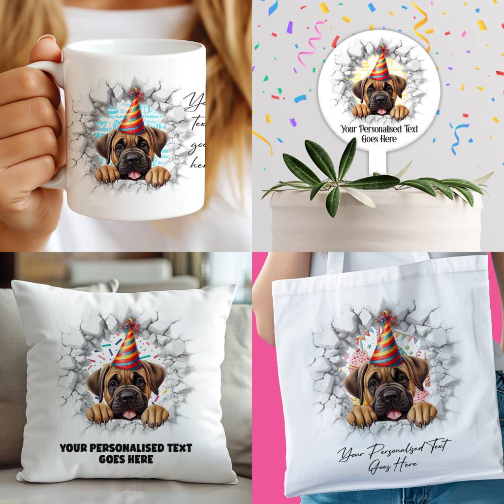 Personalised Mastiff Birthday Break Through Dog, 1 of 8