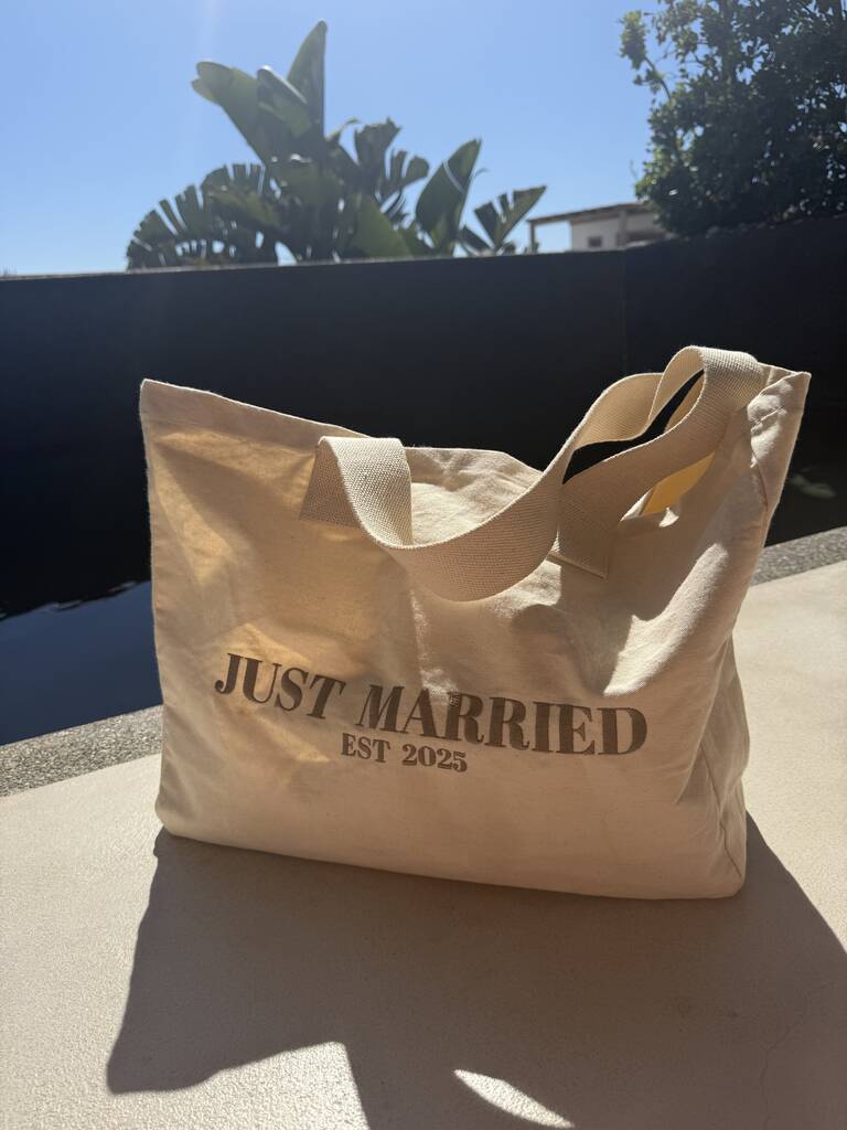 Custom 'Just Married' Embroidered Tote Bag, 1 of 2