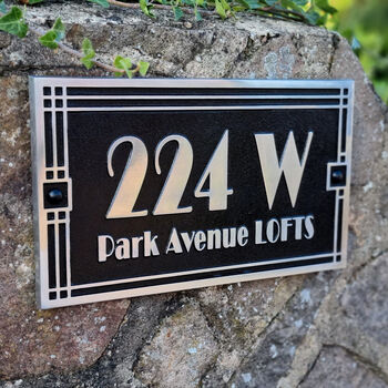 Personalised Linear Art Deco With Street Name House Address Bespoke Plaque, 2 of 4