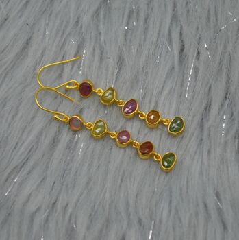 Mixed Tourmaline Sterling Silver Dangle Earrings, 5 of 12