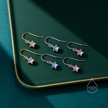 Moonstone Star Dangle Stud Earrings In Sterling Silver, 5 of 11