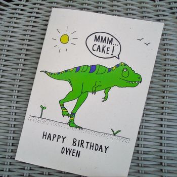 Personalised Dinosaur Birthday Card For Children, 2 of 3