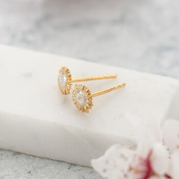 18ct Gold And Sterling Silver Sunflower Stud Earrings, 4 of 5