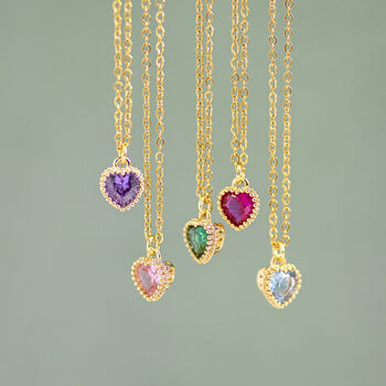 Gold Plated Heart Birthstone Pendant Necklace, 3 of 12