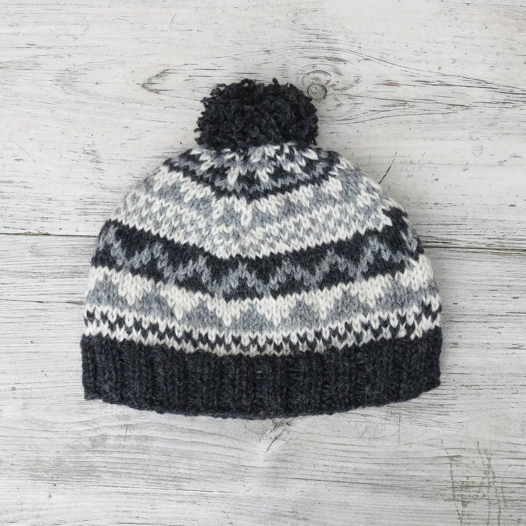 fair trade fair isle handknit wool bobble hat by aura que ...