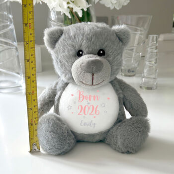 Personalised Born In 2026 Grey Teddy Bear – New Baby Arrival Gift, 8 of 8