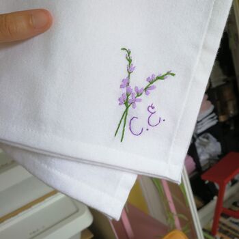 Hand Embroidered Monogram Handkerchief With Flower, 3 of 10