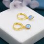 Sterling Silver Dangling Oval Blue Opal Hoop Earrings, thumbnail 3 of 10