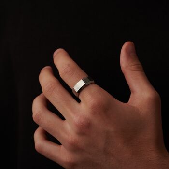 Silver Engraved 8 Mm Geometric Band Ring For Men And Women, 7 of 12