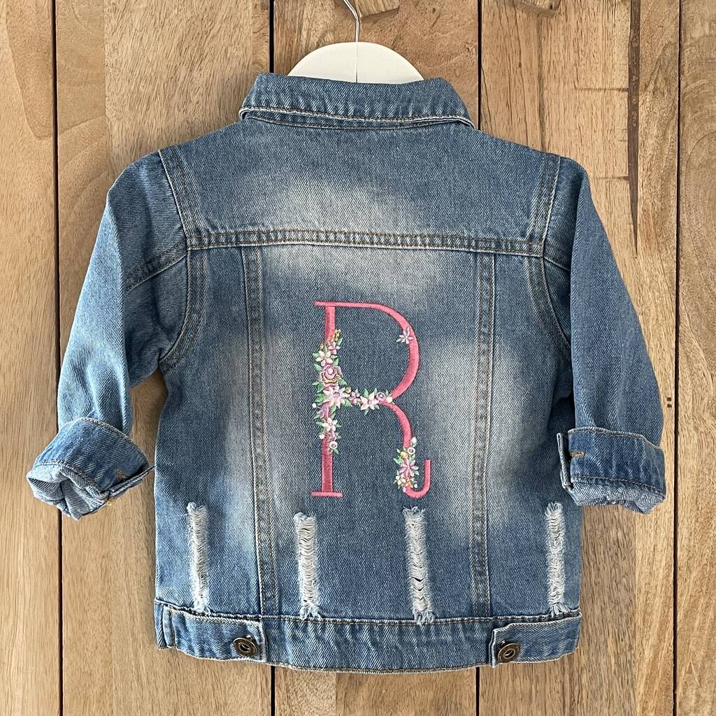Embroidered Baby/Toddler Denim Jacket With Letter, 1 of 6