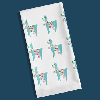 Mistletoe Llama Organic Cotton Christmas Tea Towel, 4 of 7