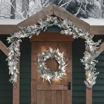 Pre Lit Outdoor Snowy Christmas Wreath And Garland, 4 of 5
