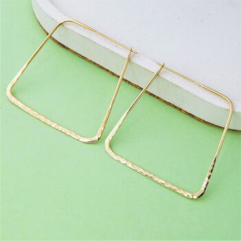 Square Hammered Sterling Silver Hoop Earrings, 3 of 6