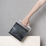 Black Contemporary Leather Clutch With Handle, thumbnail 4 of 9