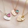 Sterling Silver Esme Heart And Heart Birthstone Personalised Name Necklace, thumbnail 1 of 12