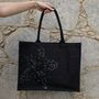 Black Flower Jute Tote Bag, thumbnail 1 of 2