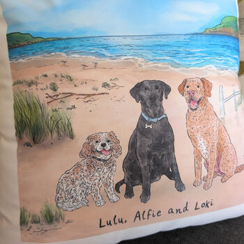 Custom Pet Portrait Cushion Beach Background, 4 of 6