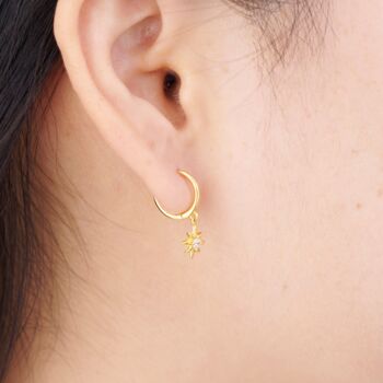 Gold Starburst Charm Hoop Earrings, 2 of 7