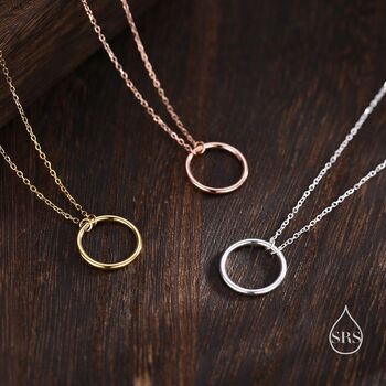 Sterling Silver Minimal Skinny Circle Pendant Necklace, 2 of 12